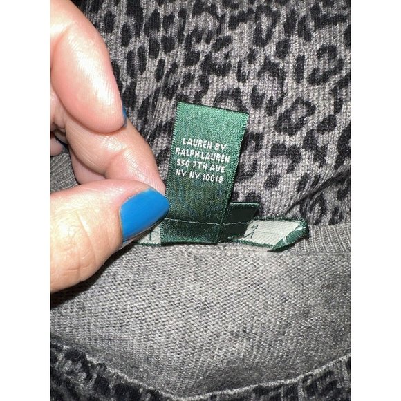 Ralph Lauren Petite Animal Print Silk Cashmere Sweater PM Gray Black - Picture 5 of 6